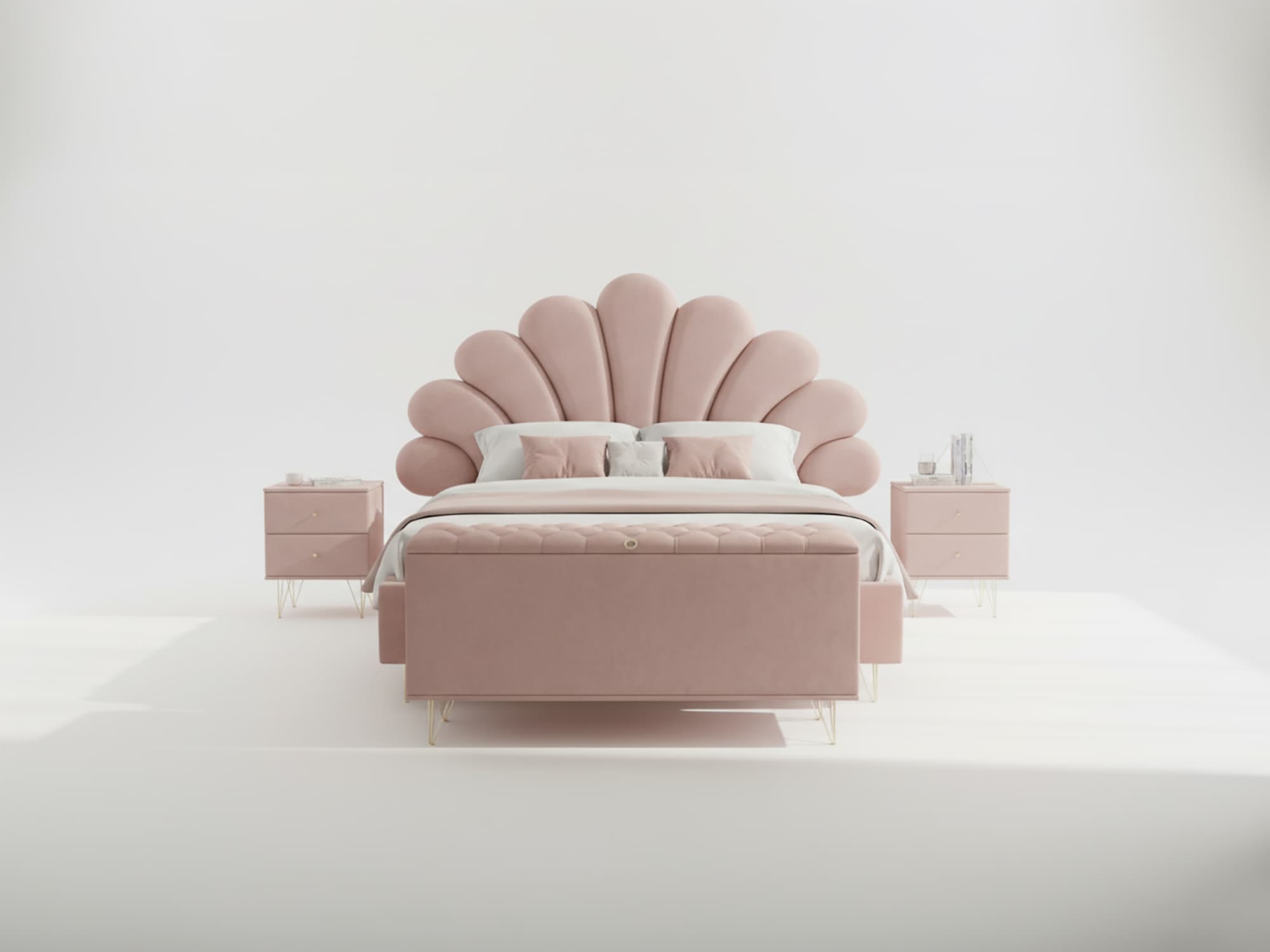 Modern Upholstered Designer Bed with Scalloped Headboard 2