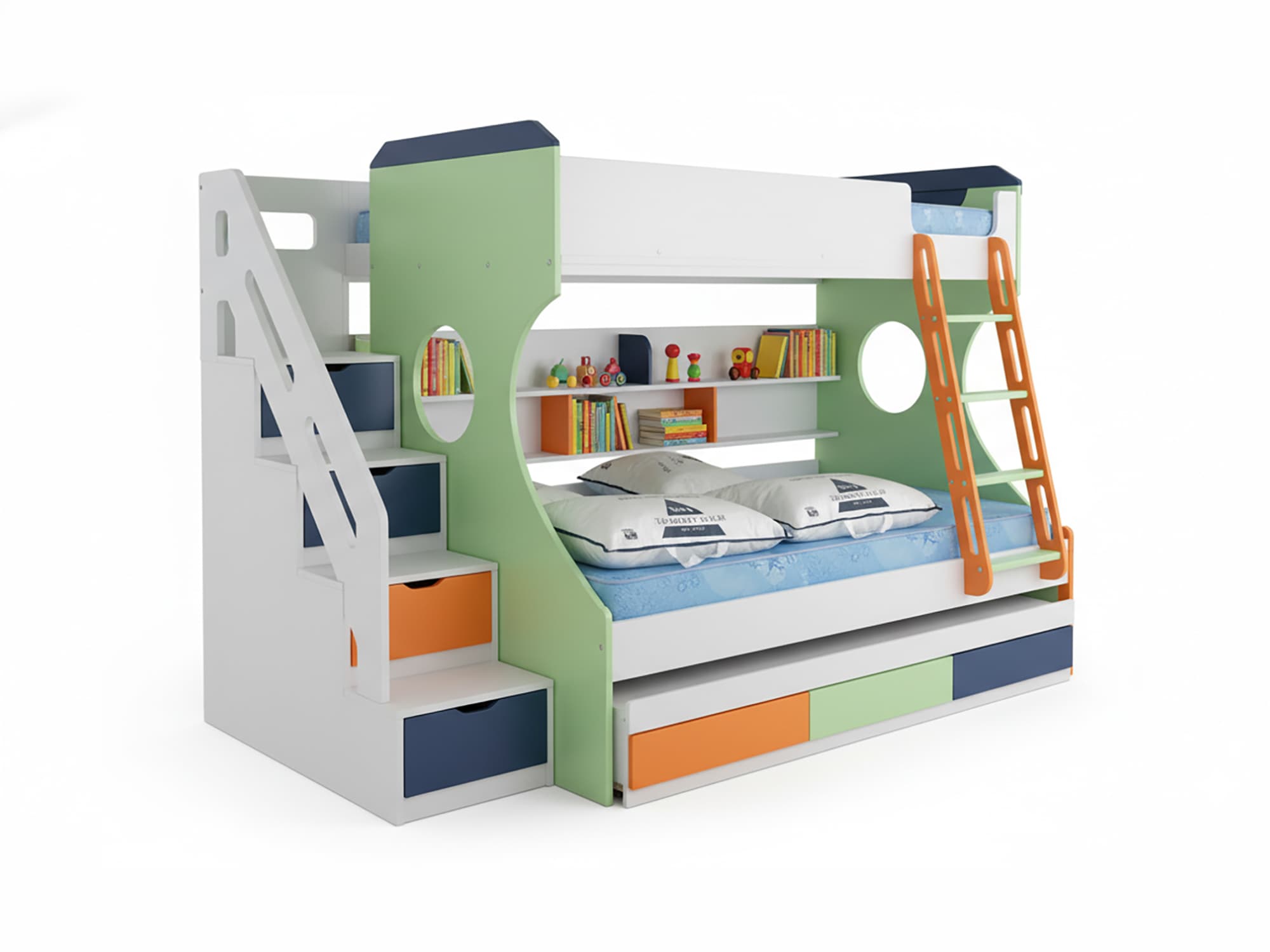 Modern Kids Bunk Bed with Storage & Study Shelves 3