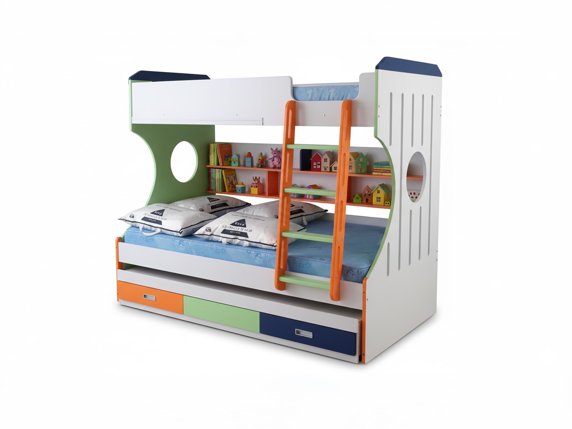 Modern Kids Bunk Bed with Storage & Study Shelves 4
