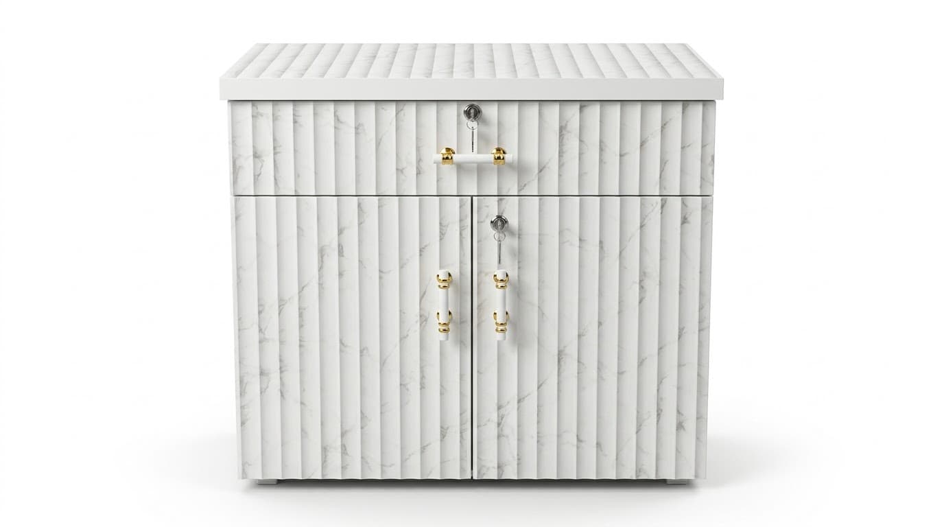 Modern White Marble Wood Storage Cabinet 2