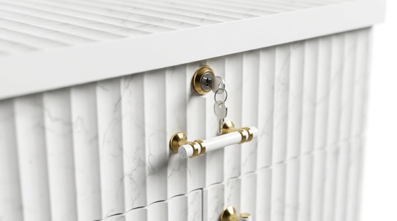 Modern White Marble Wood Storage Cabinet 5