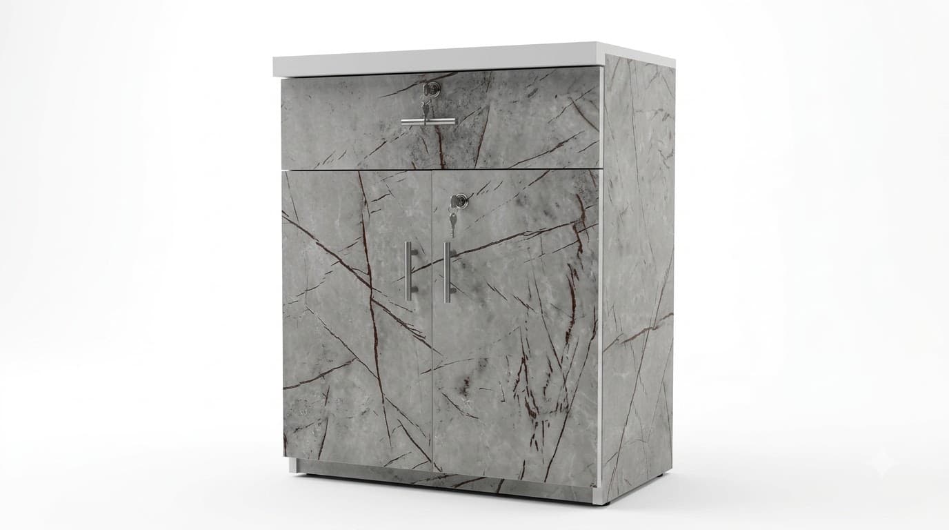 Marble-Finish 2-Door Storage Cabinet 4