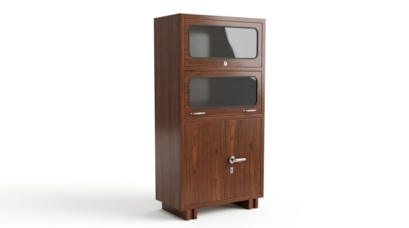 Wooden Storage Cabinet with Glass-Front Compartments 4