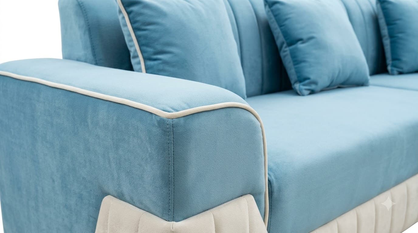 Luxury Blue Velvet L-Shaped Sofa Set with Ottoman 5