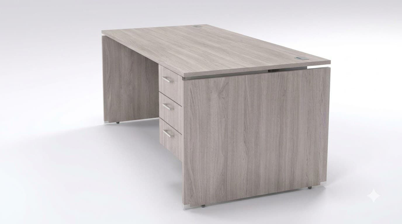 Modern Light Wood Office Desk with 3-Drawer Storage 3