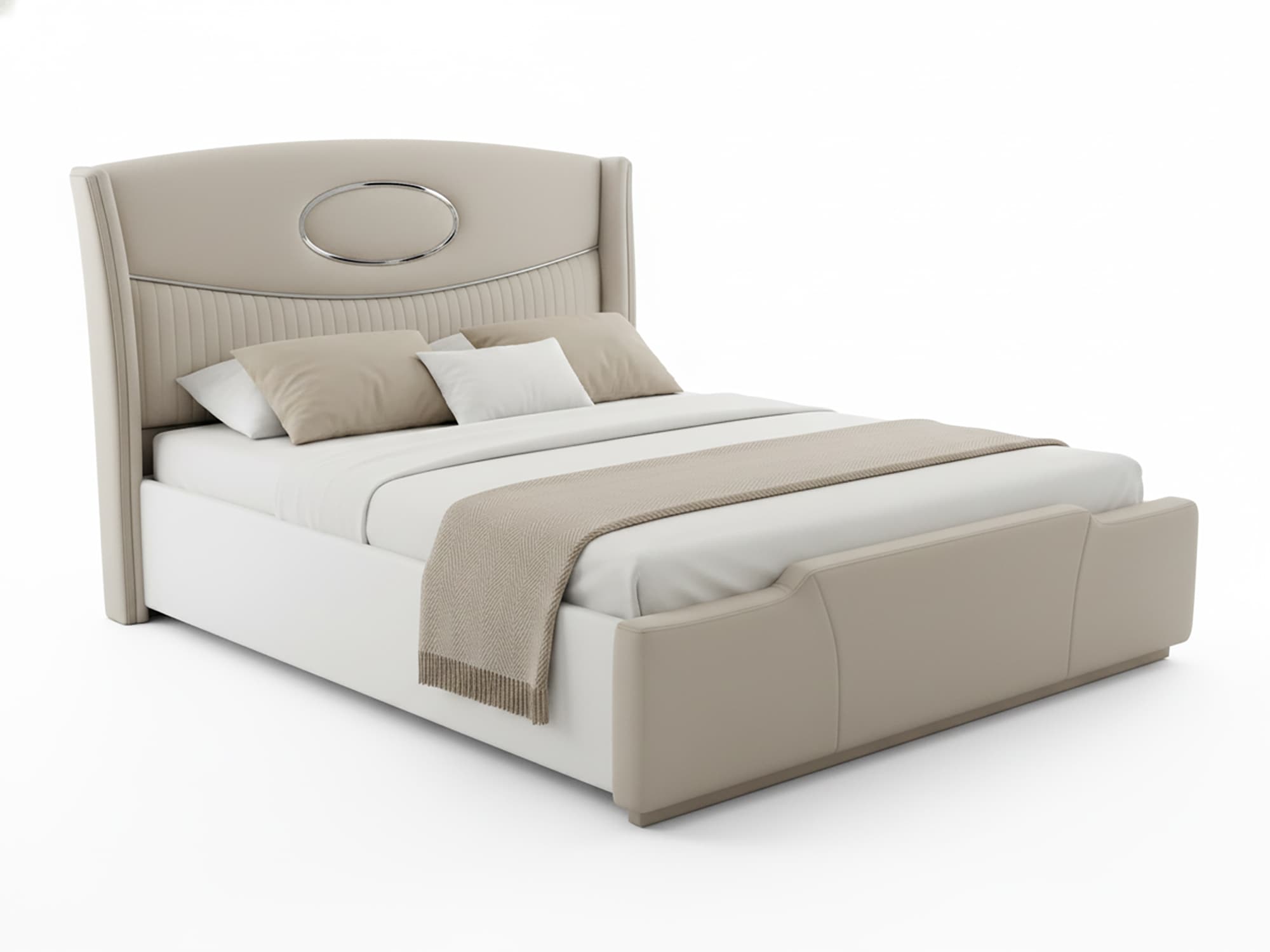 Modern Upholstered Queen Size Bed with Designer Headboard 3