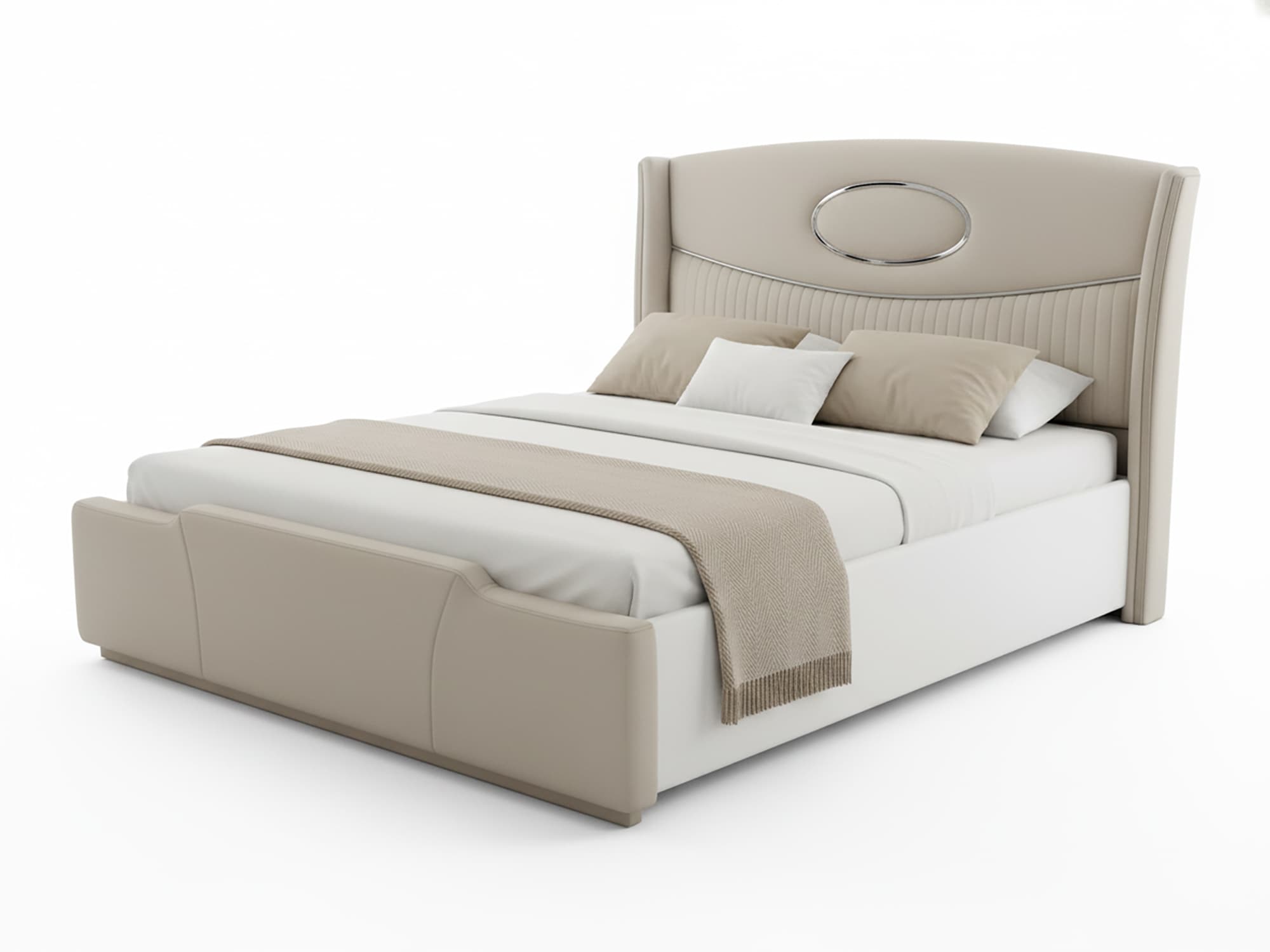 Modern Upholstered Queen Size Bed with Designer Headboard 4