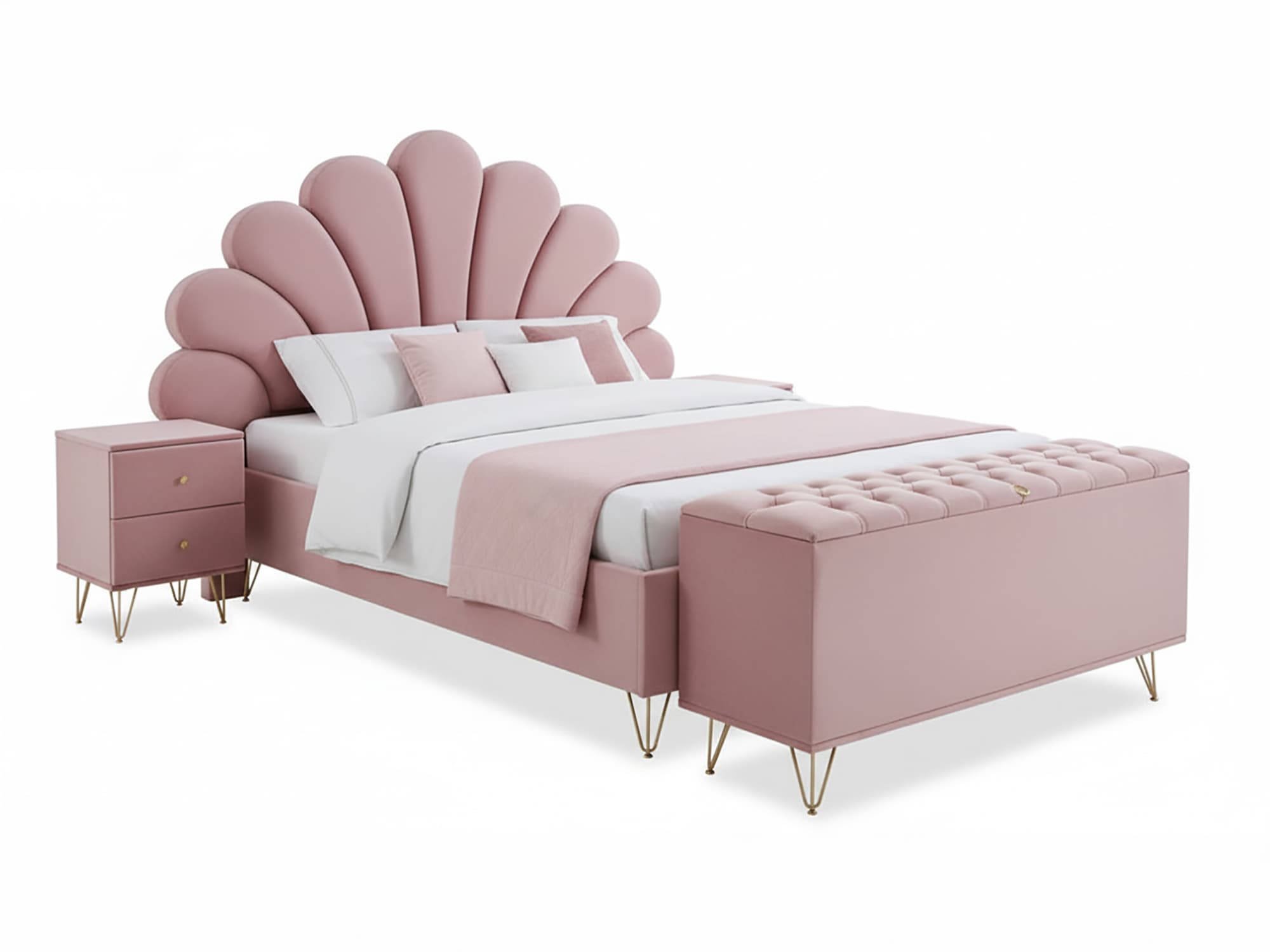 Modern Upholstered Designer Bed with Scalloped Headboard 3