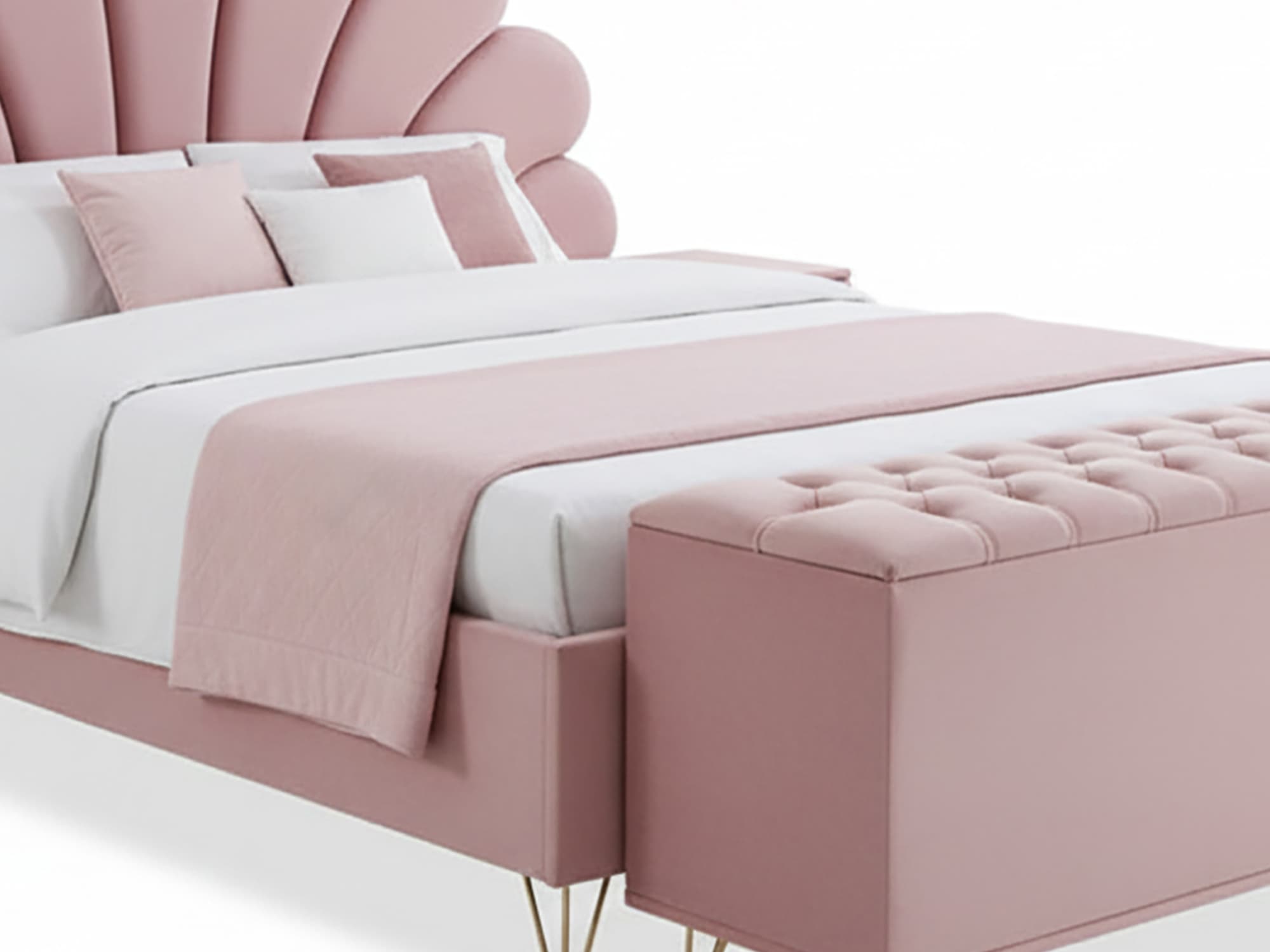 Modern Upholstered Designer Bed with Scalloped Headboard 5