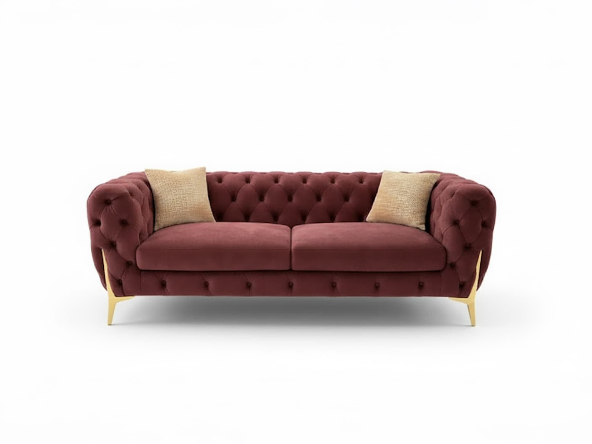 Luxury Chesterfield Velvet Sofa – Deep Red 2