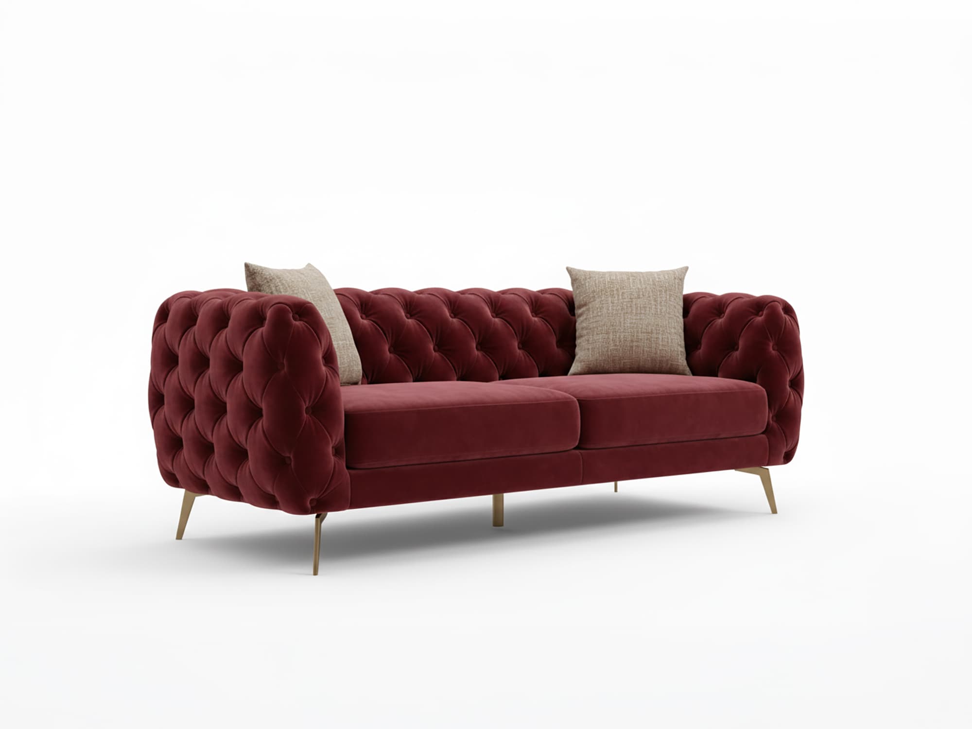 Luxury Chesterfield Velvet Sofa – Deep Red 3