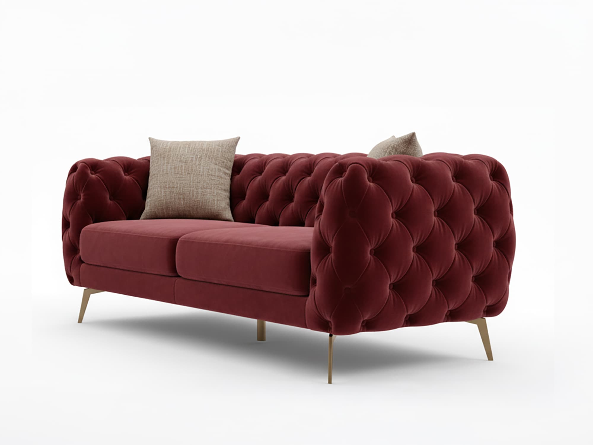 Luxury Chesterfield Velvet Sofa – Deep Red 4