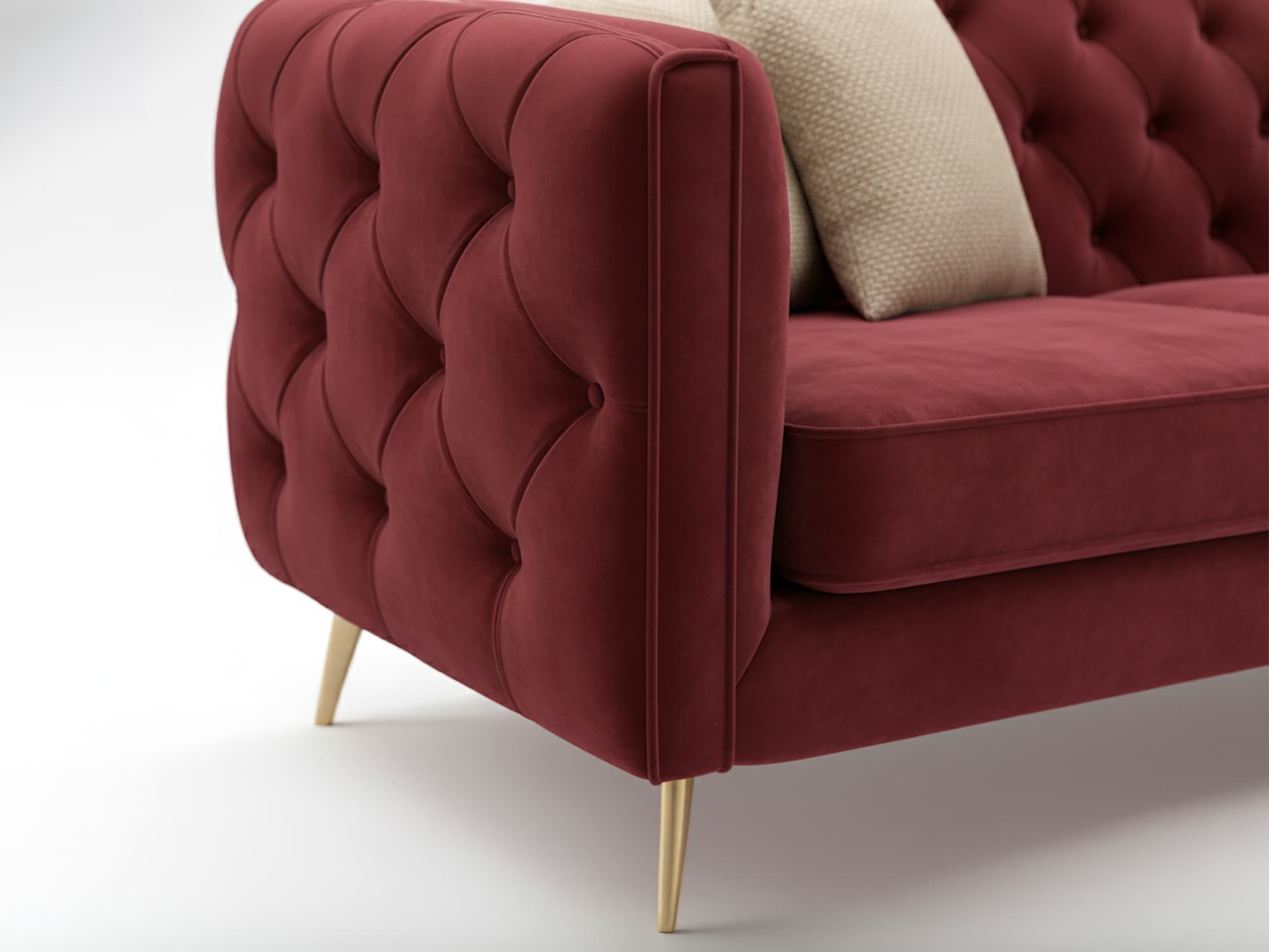 Luxury Chesterfield Velvet Sofa – Deep Red 5