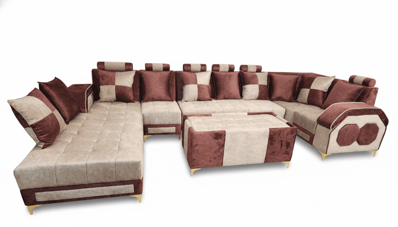 Modern L-Shaped Fabric Sofa Set 3