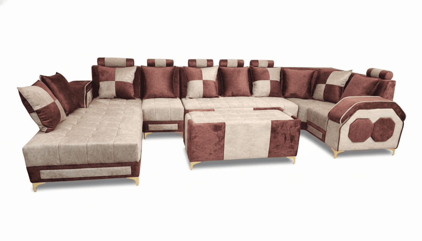 Modern L-Shaped Fabric Sofa Set 4