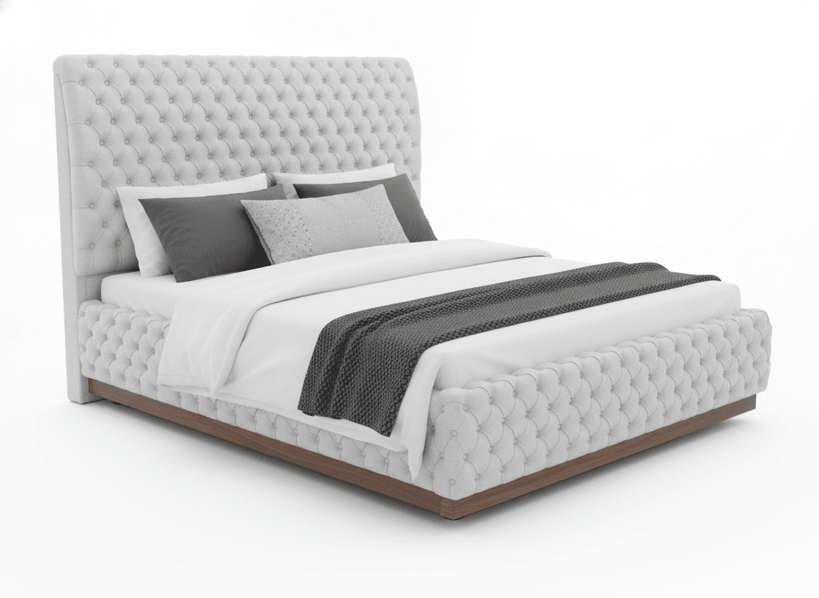 Modern Upholstered King Size Bed with Chesterfield Headboard 3