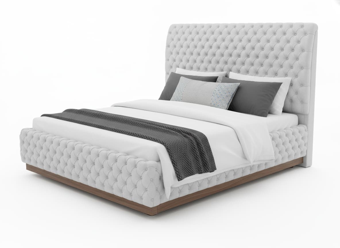 Modern Upholstered King Size Bed with Chesterfield Headboard 4