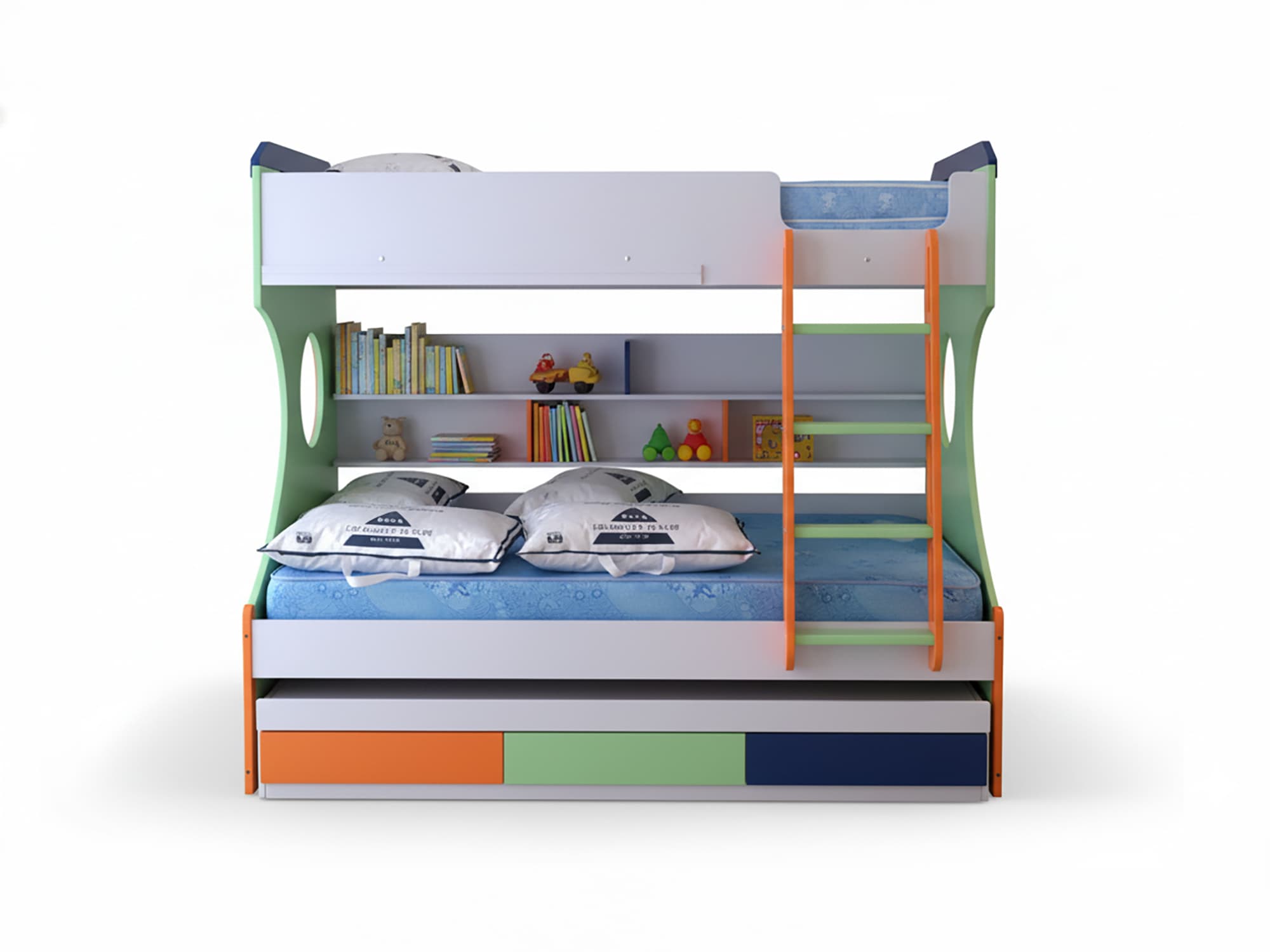 Modern Kids Bunk Bed with Storage & Study Shelves 2