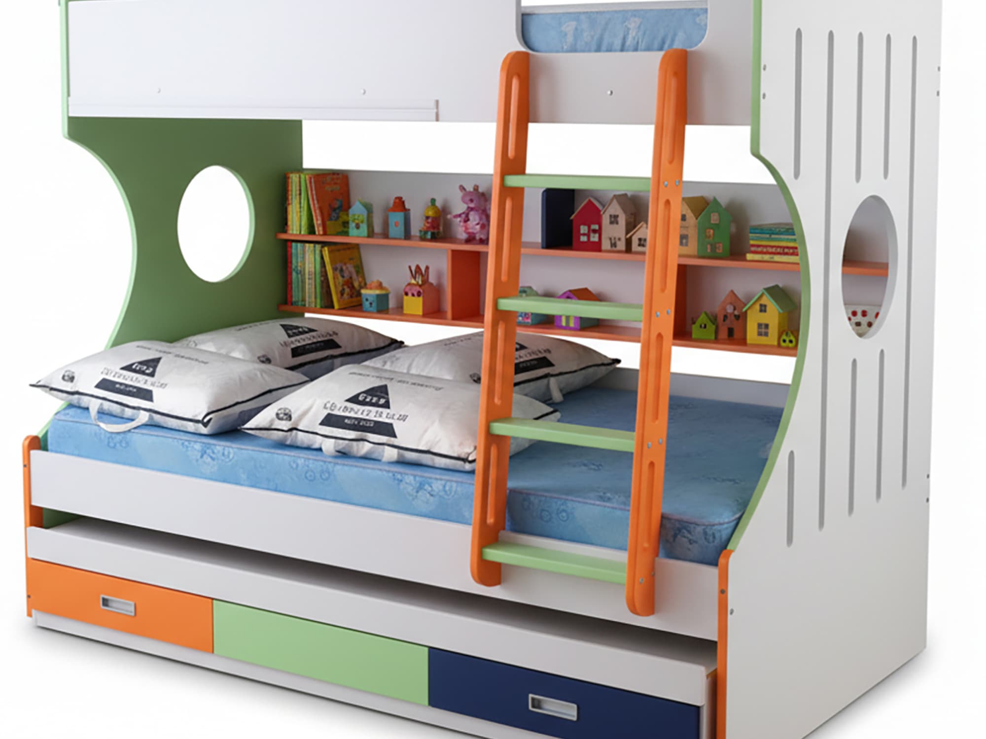 Modern Kids Bunk Bed with Storage & Study Shelves 5