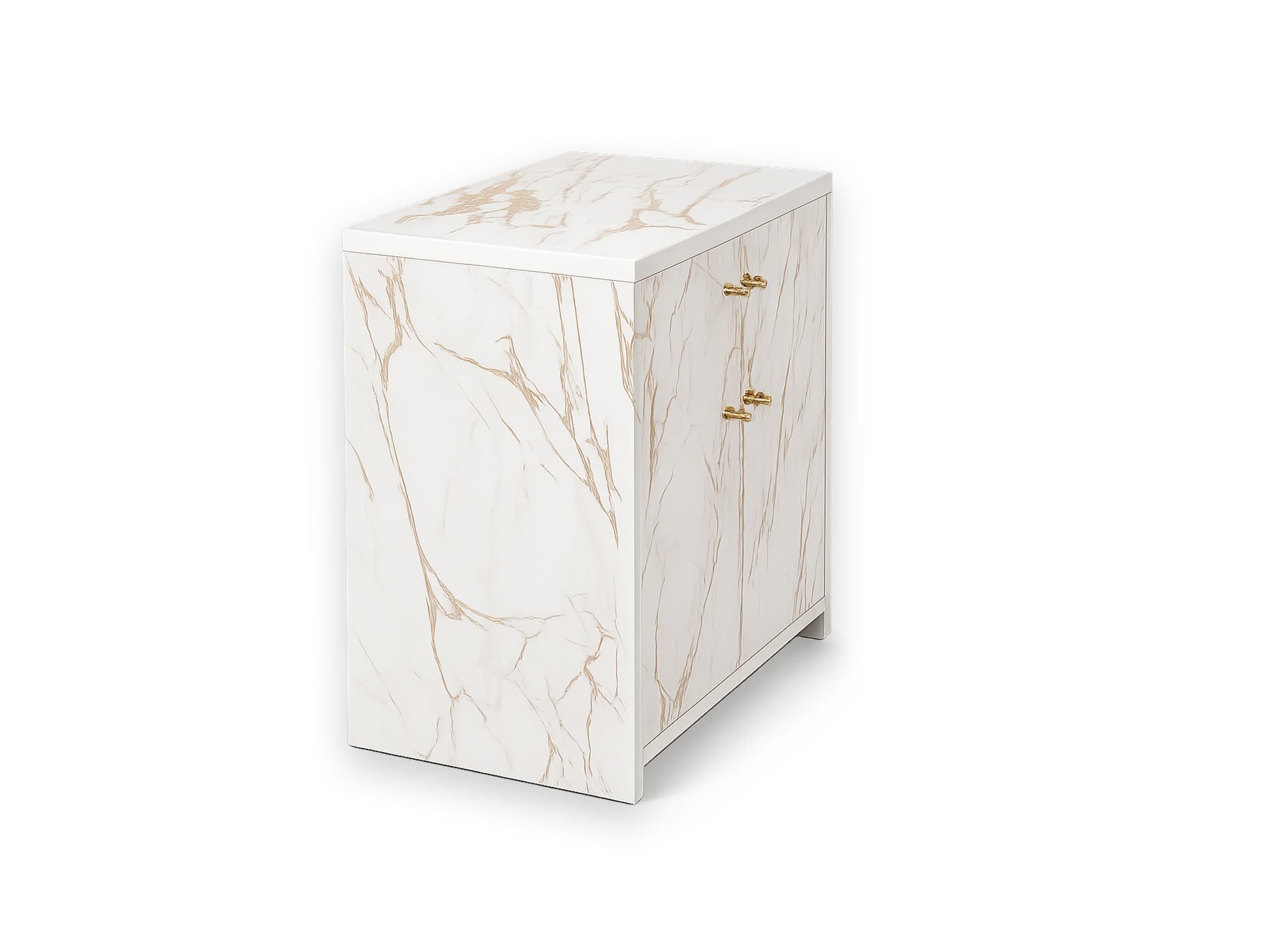 Modern White Wardrobe Cabinet with Gold Hardware and Marble-Like Pattern 3
