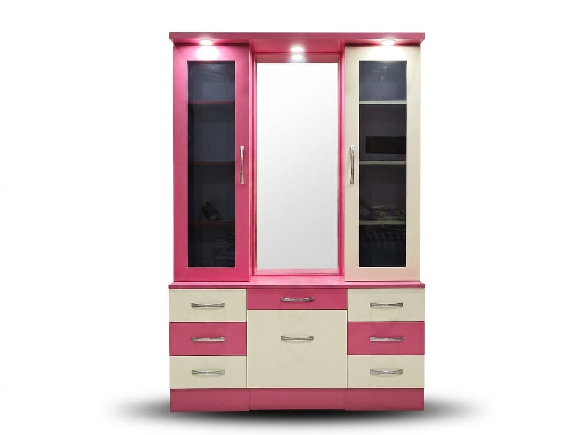 Modern Pink & Cream Dressing Table with Mirror and Storage 2