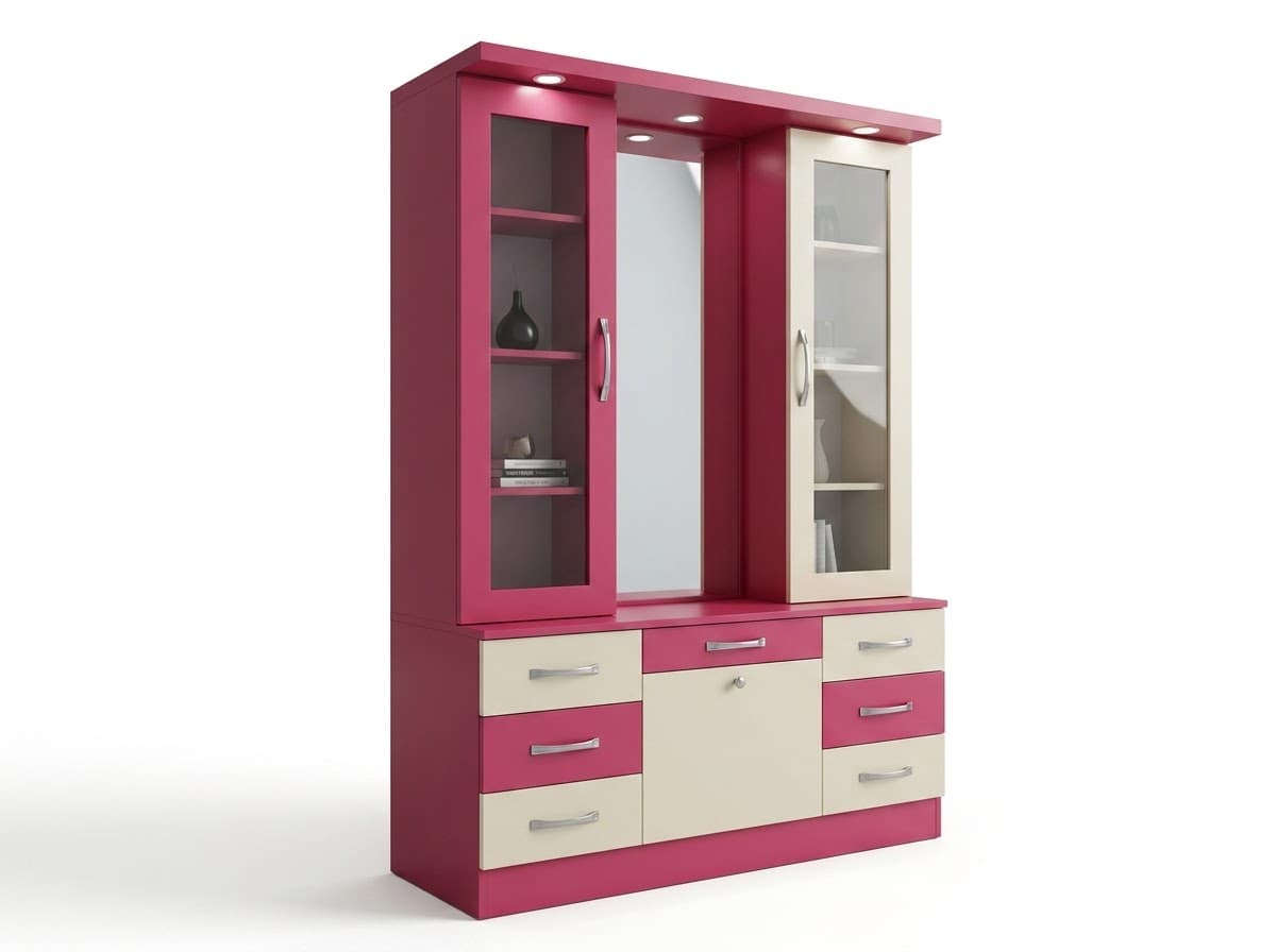 Modern Pink & Cream Dressing Table with Mirror and Storage 3