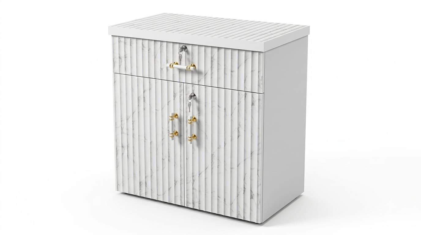 Modern White Marble Wood Storage Cabinet 3