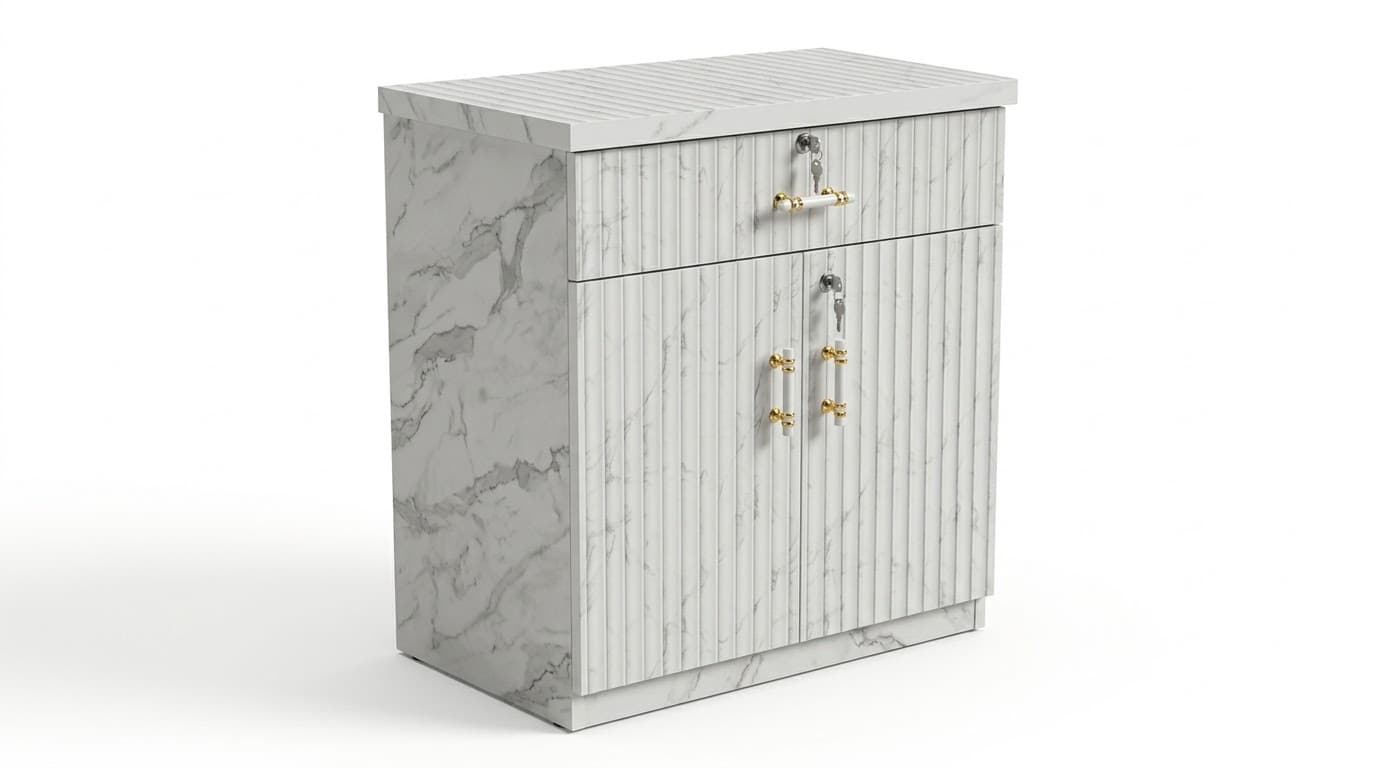Modern White Marble Wood Storage Cabinet 4