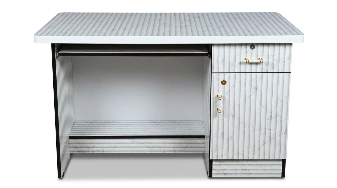 Modern White Marble-Effect Study Desk with Storage 2
