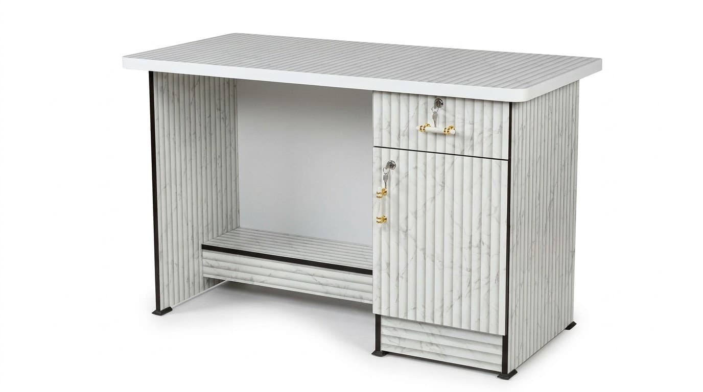 Modern White Marble-Effect Study Desk with Storage 3