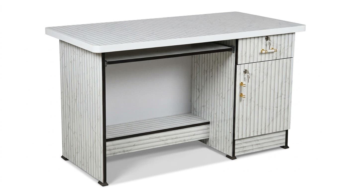 Modern White Marble-Effect Study Desk with Storage 4