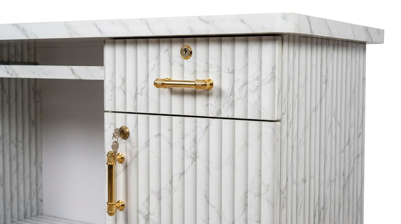 Modern White Marble-Effect Study Desk with Storage 5