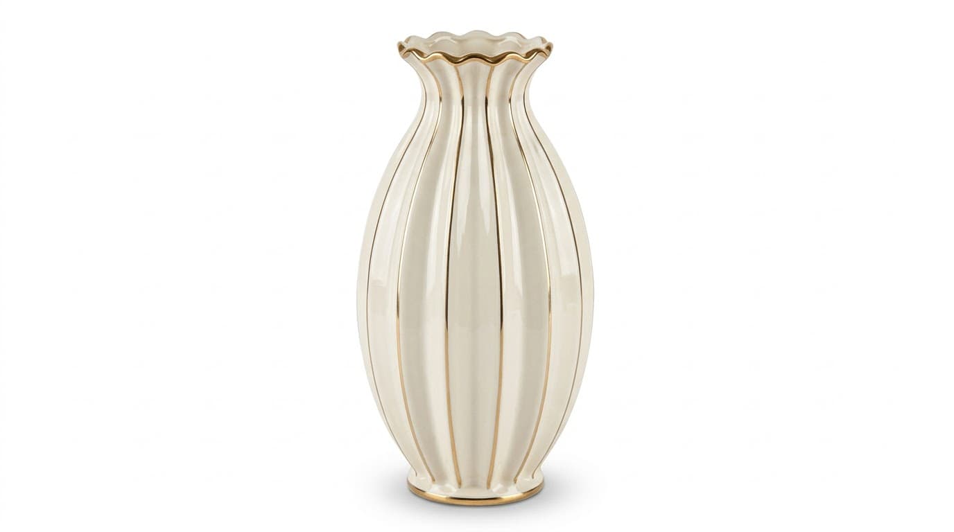 Elegant Cream Ceramic Vase with Gold Accents 2