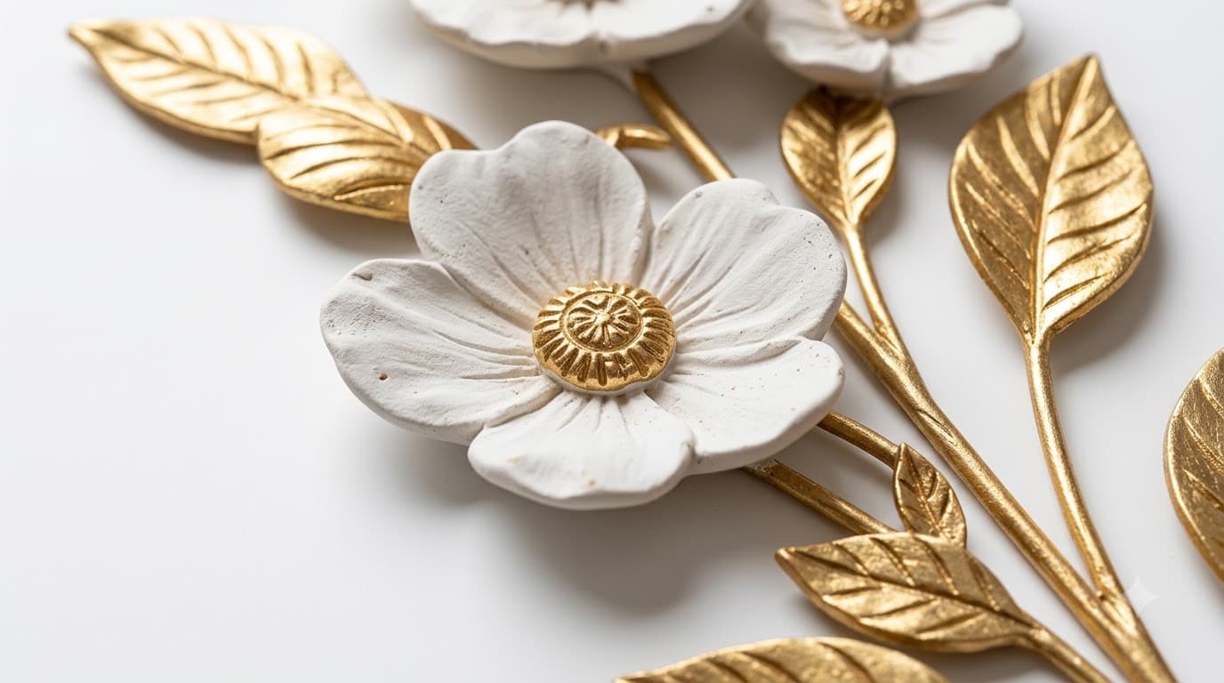 Gold & White Floral 3D Wall Art 4