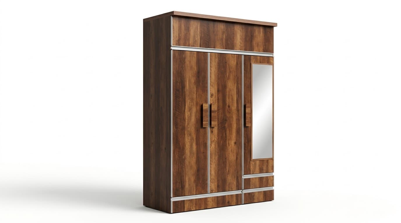 Modern Wooden 3-Door Wardrobe with Mirror 2