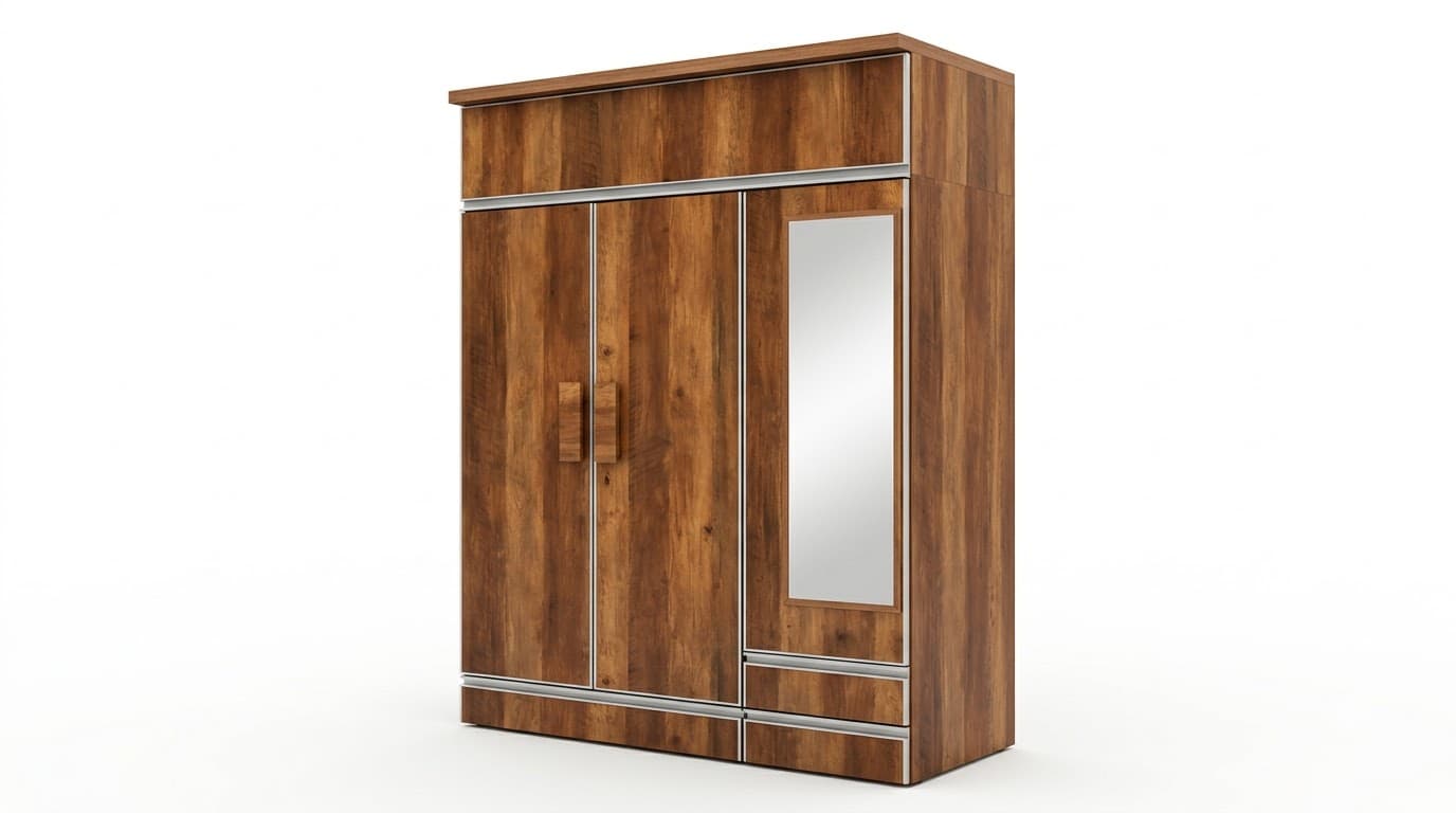 Modern Wooden 3-Door Wardrobe with Mirror 3