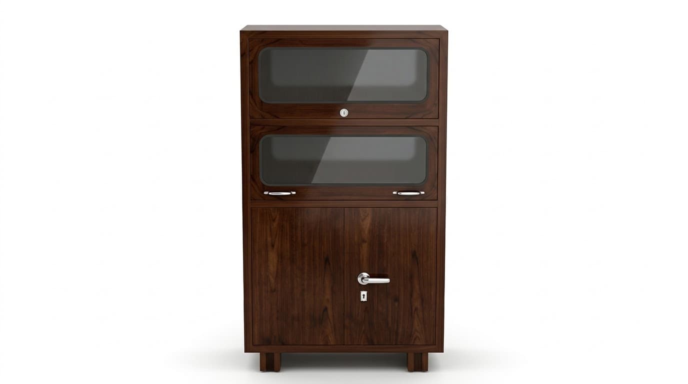 Wooden Storage Cabinet with Glass-Front Compartments 2