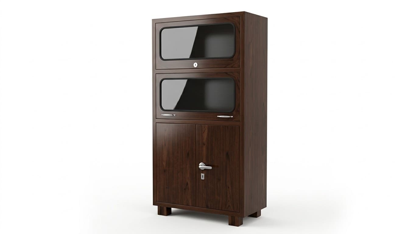 Wooden Storage Cabinet with Glass-Front Compartments 3