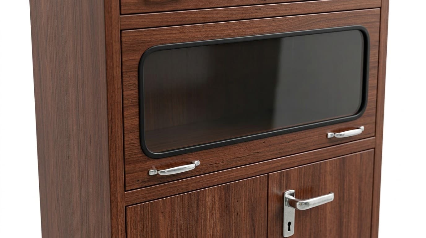 Wooden Storage Cabinet with Glass-Front Compartments 5