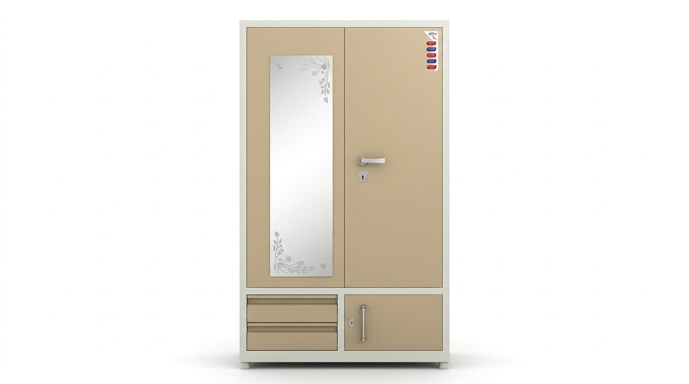 Beige Metal Wardrobe with Mirror 2