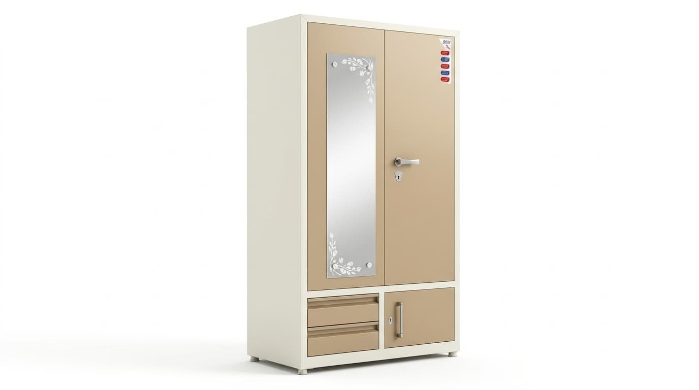 Beige Metal Wardrobe with Mirror 3
