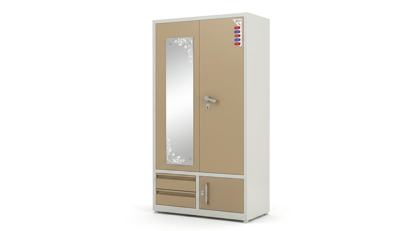 Beige Metal Wardrobe with Mirror 4