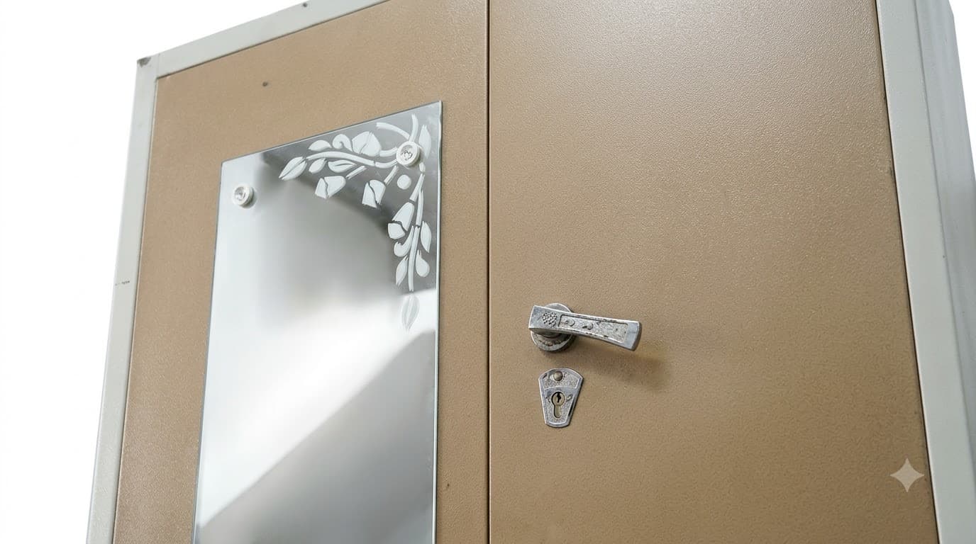 Beige Metal Wardrobe with Mirror 5