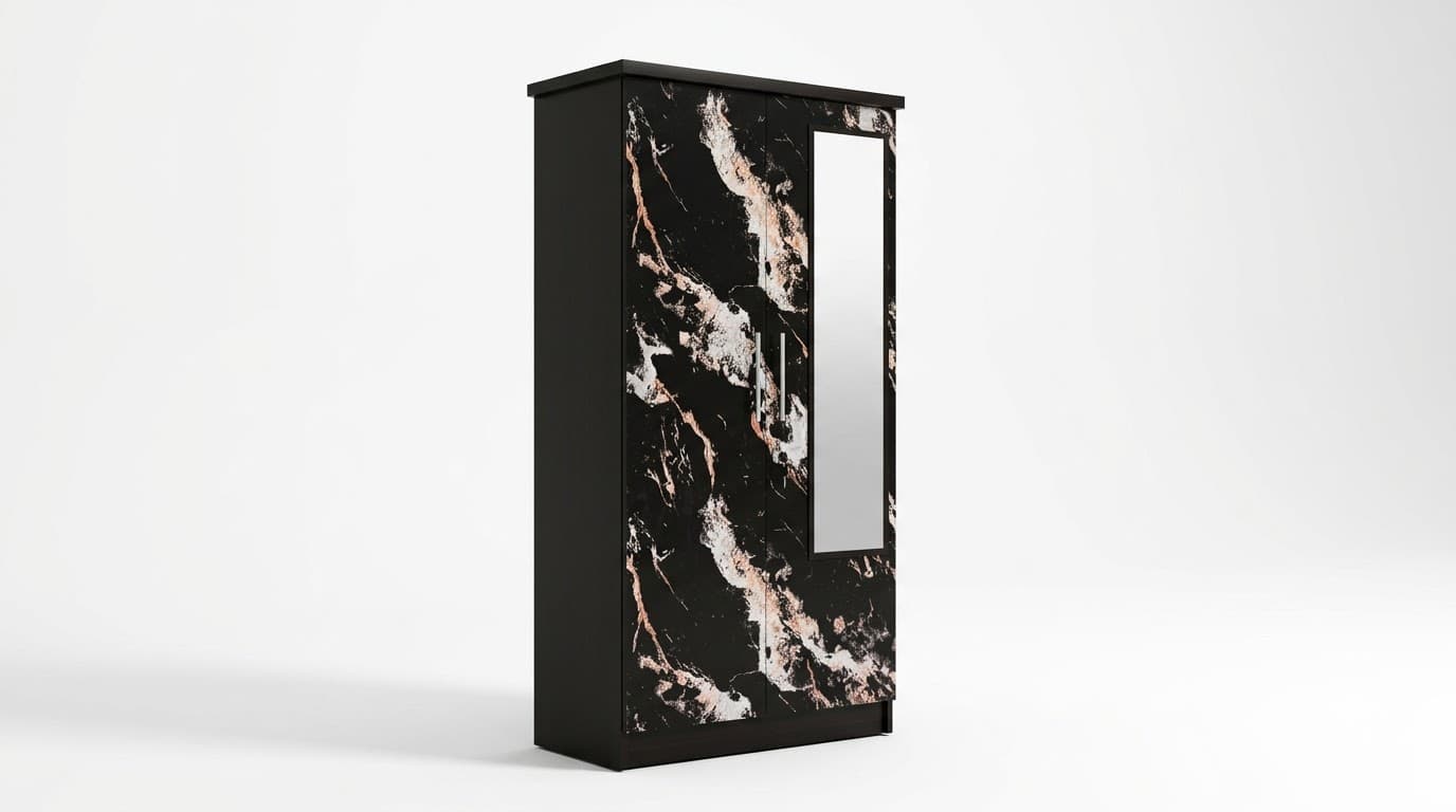 Black Marble-Finish Wardrobe with Mirror 2