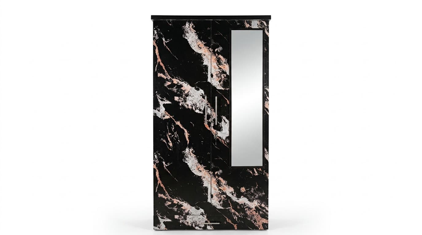 Black Marble-Finish Wardrobe with Mirror 3