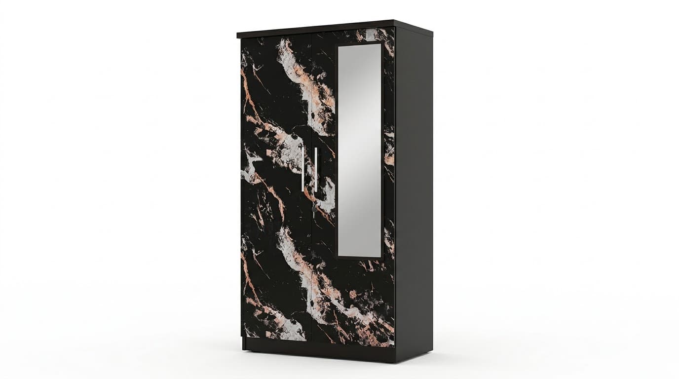 Black Marble-Finish Wardrobe with Mirror 4