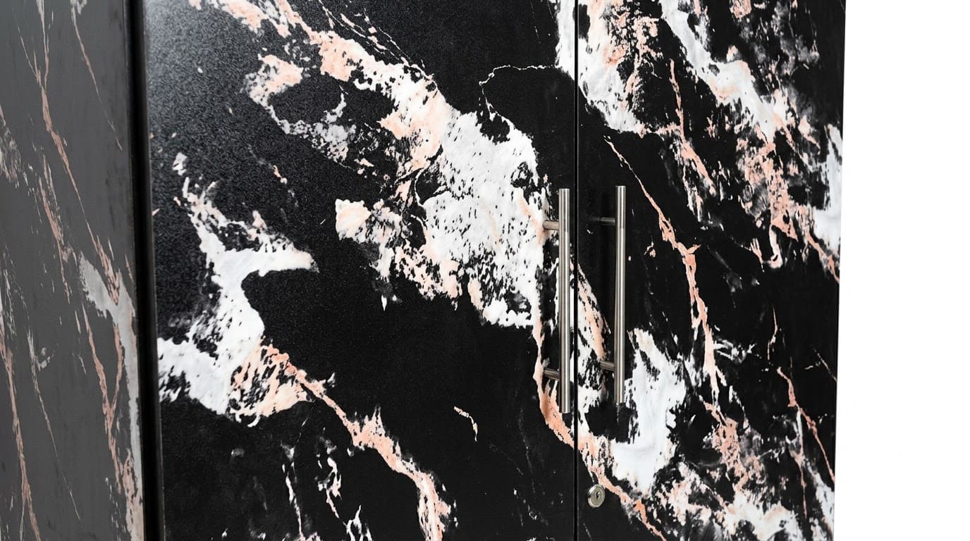 Black Marble-Finish Wardrobe with Mirror 5