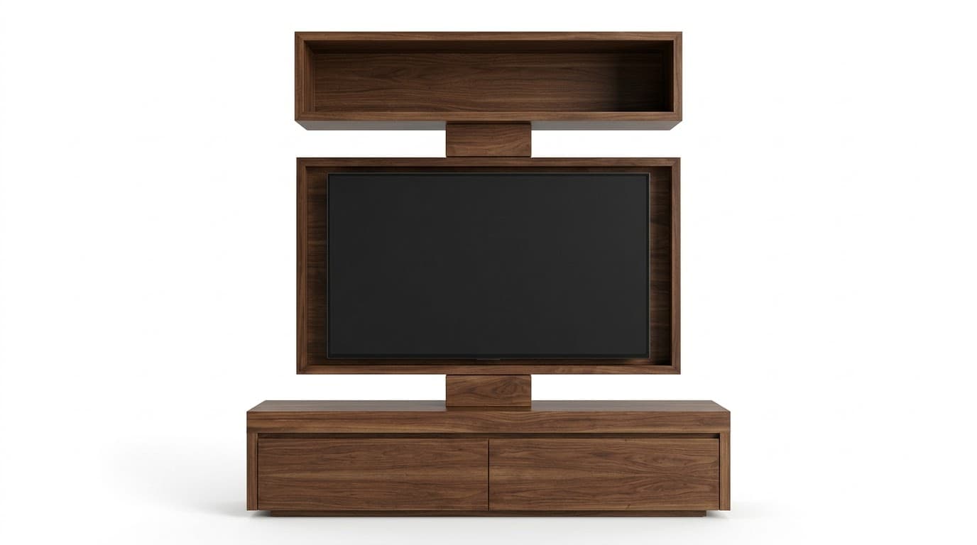 Modern Walnut Wooden TV Unit with Floating Display Shelf 2