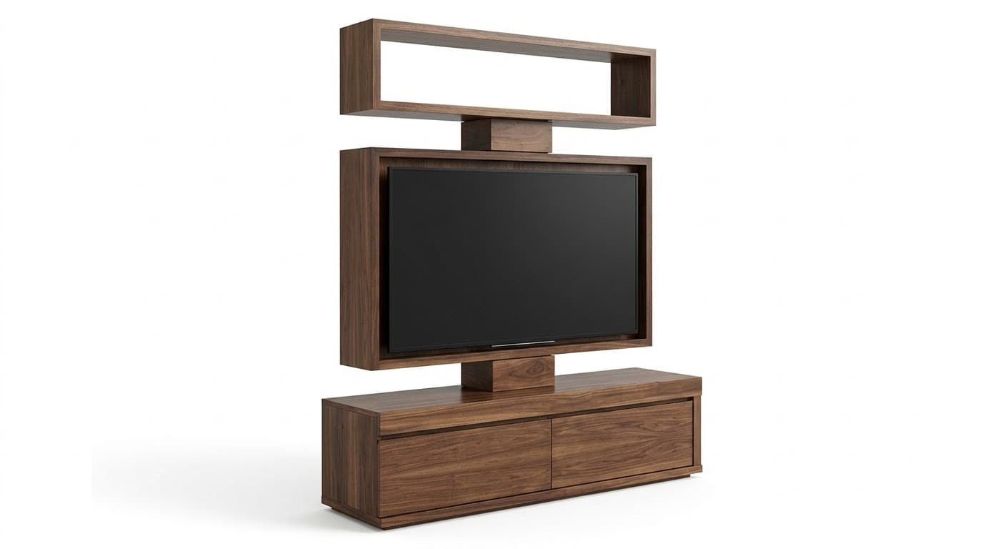 Modern Walnut Wooden TV Unit with Floating Display Shelf 3