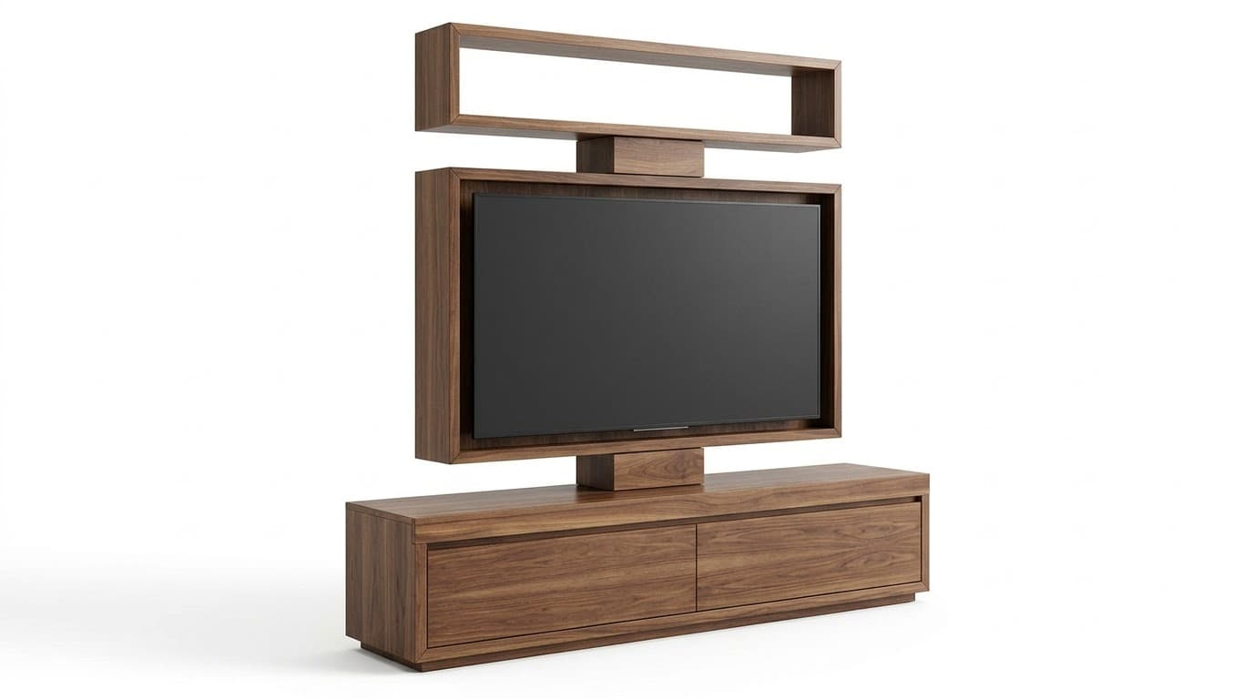 Modern Walnut Wooden TV Unit with Floating Display Shelf 4